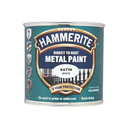 Hammerite - Direct to Rust Satin Finish Metal Paint White 250ml Hammerite - Direct to Rust Satin Finish Metal Paint White 250ml