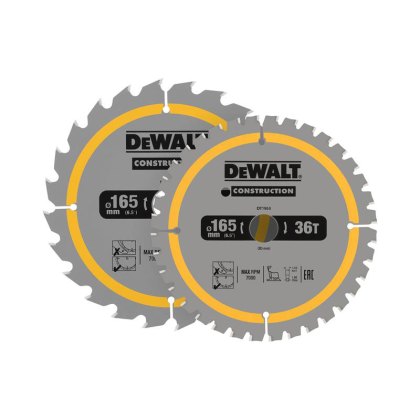 DEWALT - DT90270 Construction Circular Saw Blade 2 Pack 165 x 20mm x 24T/36T DEWALT - DT90270 Construction Circular Saw Blade 2 Pack 165 x 20mm x 24T/36T