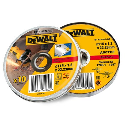 DEWALT - DT42335TZ Inox Metal/Stainless Cutting Disc 115 x 1.2 x 22.23mm (Tin of 10) DEWALT - DT42335TZ Inox Metal/Stainless Cutting Disc 115 x 1.2 x 22.23mm (Tin of 10)