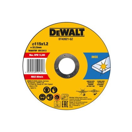 DEWALT - DT43921 Metal Cut Off Disc 115 x 1.2 x 22.23mm (Pack 10) DEWALT - DT43921 Metal Cut Off Disc 115 x 1.2 x 22.23mm (Pack 10)