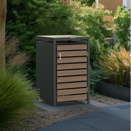 Ecoscape - Single Bin Storage With Lid - Woodgrain & Charcoal Ecoscape - Single Bin Storage With Lid - Woodgrain & Charcoal