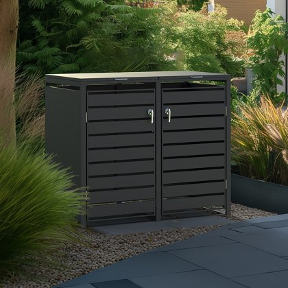Ecoscape - Double Bin Storage With Lid - Charcoal Ecoscape - Double Bin Storage With Lid - Charcoal