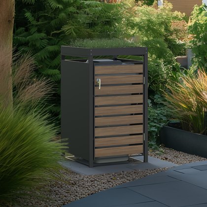 Ecoscape - Single Bin Storage with Planter - Woodgrain Charcoal Ecoscape - Single Bin Storage with Planter - Woodgrain Charcoal
