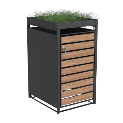 Ecoscape - Single Bin Storage with Planter - Woodgrain Charcoal Ecoscape - Single Bin Storage with Planter - Woodgrain Charcoal