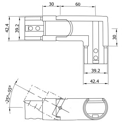 EazySlot Articulated Top Landing 42mm Slotted Handrail Elbow EazySlot Articulated Top Landing 42mm Slotted Handrail Elbow