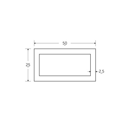 50 x 25 x 2.5mm - 7.5m Mild Steel Rectangular Box Hollow Section - BSEN10219 S235JR 50 x 25 x 2.5mm - 7.5m Mild Steel Rectangular Box Hollow Section - BSEN10219 S235JR