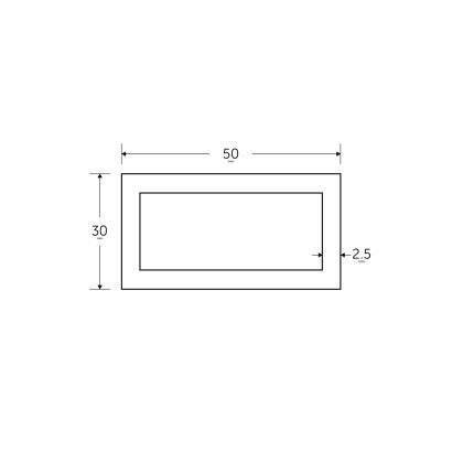 50 x 30 x 2.5mm - 7.5m Mild Steel Rectangular Box Hollow Section - BSEN10219 S235JR 50 x 30 x 2.5mm - 7.5m Mild Steel Rectangular Box Hollow Section - BSEN10219 S235JR