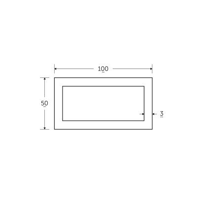 100 x 50 x 3mm - 7.5m Mild Steel Rectangular Box Hollow Section - BSEN10219 S235JR 100 x 50 x 3mm - 7.5m Mild Steel Rectangular Box Hollow Section - BSEN10219 S235JR