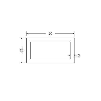 50 x 25 x 3mm - 7.5m Mild Steel Rectangular Box Hollow Section - BSEN10219 S235JR 50 x 25 x 3mm - 7.5m Mild Steel Rectangular Box Hollow Section - BSEN10219 S235JR