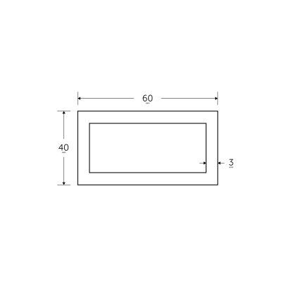 60 x 40 x 3mm - 7.5m Mild Steel Rectangular Box Hollow Section - BSEN10219 S235JR 60 x 40 x 3mm - 7.5m Mild Steel Rectangular Box Hollow Section - BSEN10219 S235JR