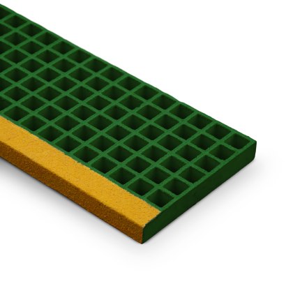 38mm GRP Stair Tread Grating 1220mm - Green with Yellow Nose - RAL 6001 38mm GRP Stair Tread Grating 1220mm - Green with Yellow Nose - RAL 6001